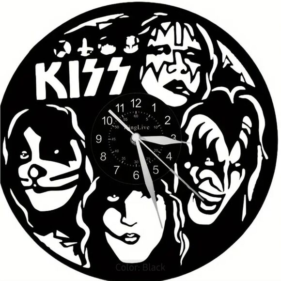 NEW KISS Vinyl Record Album Carved Wall Clock Paul Stanley Gene Simmons Makeup - Picture 1 of 8
